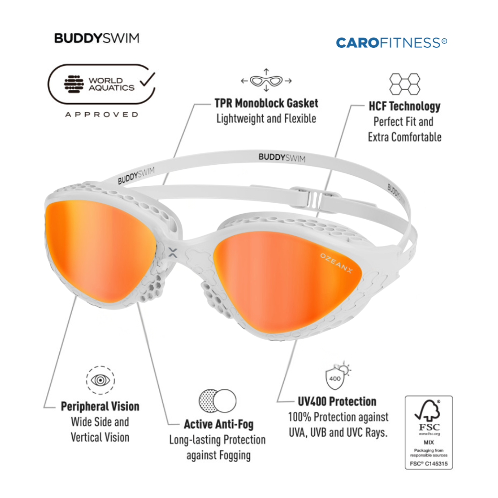Gafas Natación Buddyswim OzeanX White/Orange Mirror